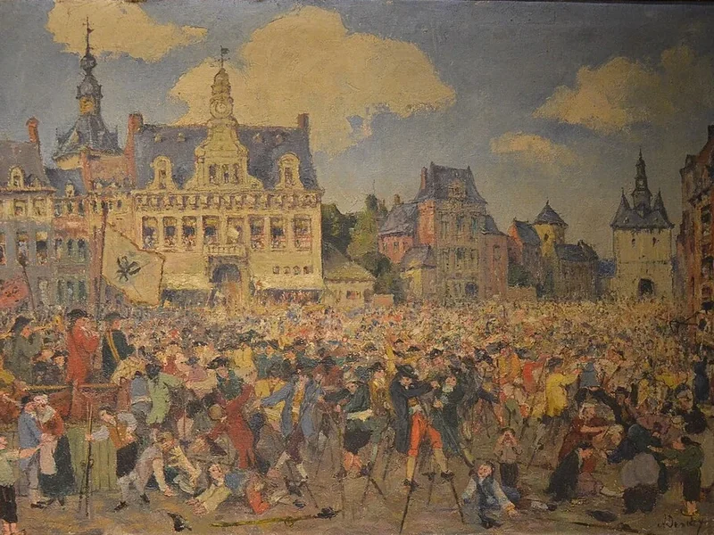 1839-Auguste Dandoy - Combattimento sui trampoli al mercato di Saint Rémi